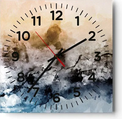 Produktbild von Wanduhr - Quadrat - Glasuhr - Abstraktion Wolken Berge - 40x40cm - Schleichendes Uhrwerk - Lautlos - zum Aufhängen bereit - Dekoration Modern - Wanddekoration aus Glas - C4AC40x40-4894