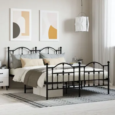 Obrázek produktu pro Maison Exclusive – postel s čelem a nožním čelem, kovová, černá, 140 x 190 cm