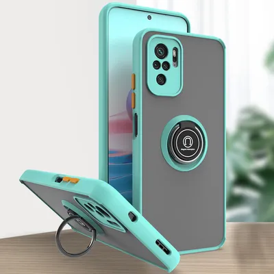 Produktbild von Redmi Note 10 Pro Hülle, Ring Halter Ständer Matte Transluzent TPU Rahmen Stoßfest Schutzhülle für Xiaomi Redmi Note 10 Pro / Note 10Pro Max Hellblau