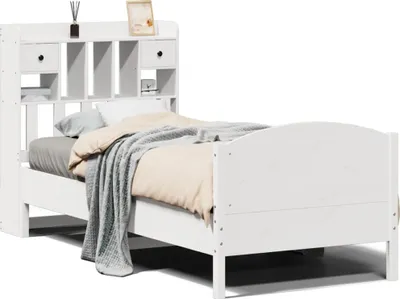 Produktbild von vidaXL Massivholzbett mit Regal ohne Matratze Weiß 90x200 cm Kiefer
