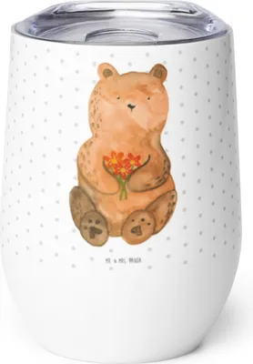 Produktbild von Mr. & Mrs. Panda Thermobecher Bär Dankbar - Weiß - Geschenk, glühwein tasse, thermosbecher, glühweinbecher, Danke, Thermo Becher, Blumen, Dankeschön, Teddy, kaffee
