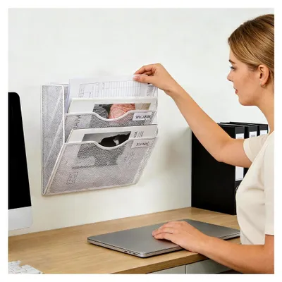 Produktbild von Wandmontierter Dokumenten-Organizer – Metalltablett, Trennwände, Papierhalter | Schreibtisch-Organizer Mit 3 Ebenen Für Tisch, Zuhause, Büro, Klassenzimmer