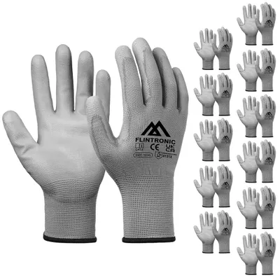 Imagen del producto de Guantes de trabajo con revestimiento de poliuretano, 12 pares, talla XL, antideslizantes, ideales para jardinería y construcción