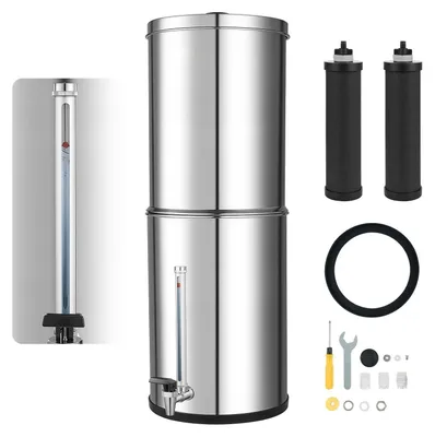 Produktbild von Schwerkraft-Wasserfilter - Wasserfiltersystem 12,3 L - Edelstahl 304 - 2 Aktivkohlefilter - Reduziert Blei & bis zu 99 % Chlor - Mit Wasserstandsanzeige - Für Zuhause & Camping