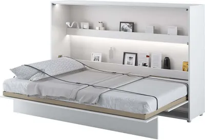 Produktbild von Furniture24 Schrankbett Bed Concept Lenart, Wandklappbett mit Lattenrost, V-Bett, Wandbett Bettschrank Schrank mit integriertem Klappbett Funktionsbett BC-05, 120 x 200 cm, Weiß/Weiß Hochglanz, Horizontal