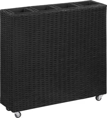 Immagine prodotto di Letto rialzato Susany con 4 vasi, ruote, fioriera, fioriera, fioriera, poly rattan, nero, 80 x 22 x 79 cm
