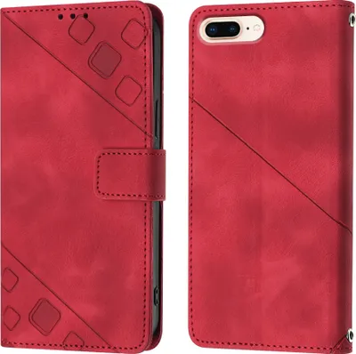 Produktbild von Hülle für iPhone 8 Plus/7 Plus/6s Plus/6 Plus Prägung Flip Leder Brieftasche Schutzhülle mit Ständer Rot