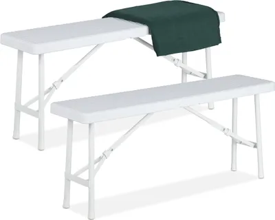 Immagine prodotto di Set da 2 panche da birreria Relaxdays, panche pieghevoli per terrazze e giardini, in plastica, panche da campeggio L x P x A: 42x100x25 cm, bianco