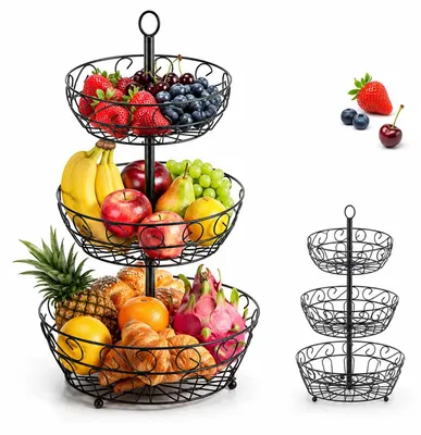 Image de Solidchoice - Étagère à fruits en fil de métal, à 3 niveaux