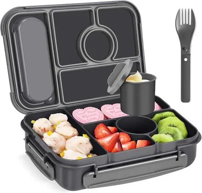 Productafbeelding van Lunchbox met 5 compartimenten - 1300 ml, bento-box voor volwassenen en kinderen, geschikt voor het n van lekkernijen