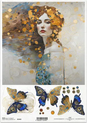 Immagine prodotto di ITD Carta di riso Decoupage Artigianato Carta tovagliolo Tecnica-R2400 Donna Farfalle - Ispirato a Klimt