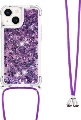 Produktbild von iPhone 14 Hülle - Coverup Liquid Glitzer Back Cover mit Handykette - Violett