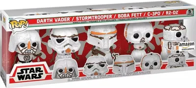 Produktbild von Funko Pop! Star Wars: Holiday - Darth Vader, Stormtrooper, Boba-Fett, C-3PO, R2-D2 Snowmen - 5 Packung Vinyl-Sammelfigur Geschenkidee
