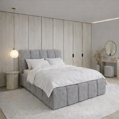 Image de Lit tapissier CLOUDY avec coffre de rangement | Lit 120x200 | Lit double avec espace de rangement et sommier à lattes | Aspect lit à ressorts | Sans matelas | Chambre à coucher - Gris