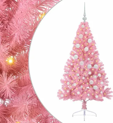 Obrázek produktu pro vidaXL Umělý předsvětlený vánoční stromek růžový 120 cm PVC