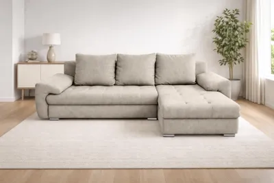Produktbild von AX LIVING Manisa Wohnzimmer Couch L Form Beige mit Schlaffunktion R
