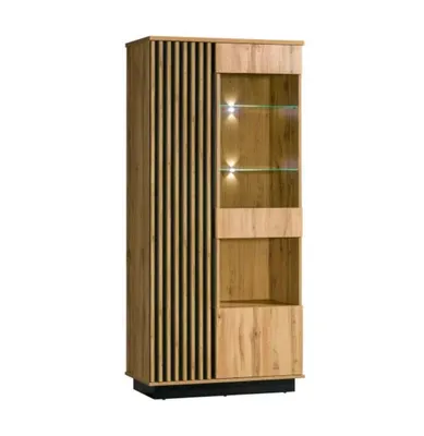 Obrázek produktu pro Široká vitrína s LED osvětlením MILAGRA - dub wotan / černá