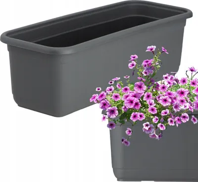 Produktbild von KADAX Blumenkasten "Evron", Balkonkasten aus Kunststoff, Blumentopf für Balkon, Fensterbank, Pflanzgefäß, 40 cm, Anthrazit