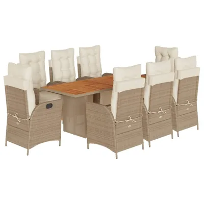 Produktbild von 9-tlg. Garten-Essgruppe mit Kissen Beige Poly Rattan