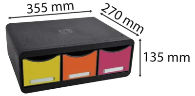 Immagine prodotto di Modulo cassetto Ablagemodul, 3 cassetti, finitura opaca nera, serie Regenbogen, 13,5 cm, Exacompta TOOLBOX