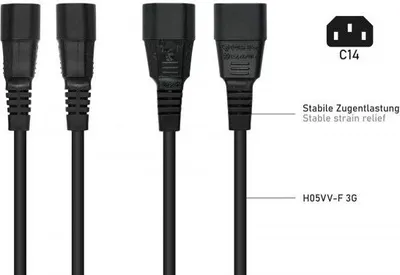 Obrázok produktu pre Kabelmeister Kabel / Adapter, 2 m, IEC C14, 2 x C13 zviazané, H05VV-F, 250 V, 10 A