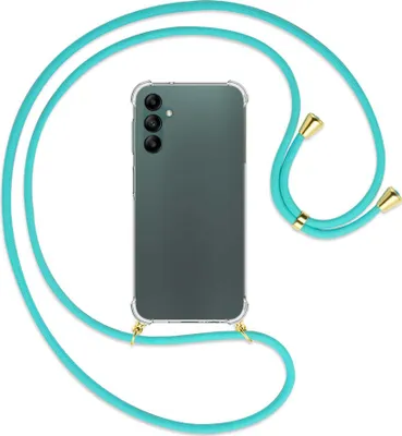 Produktbild von Handykette Backcover-Schutzhülle mit Band (Metall goldfarben) für Samsung Galaxy A14 5G - türkis