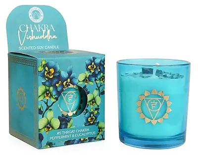 Immagine prodotto di Candela Di Soia Profumata Vishuddha Chakra Menta Piperita Ed Eucalipto --confezione Da 2 Pz - 130g