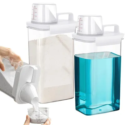 Produktbild von Aufbewahrungsbox für Waschmittel, zweiteiliger Waschpulverspender mit Messbecher, Waschmittelbox für Pulver und Waschmittelflocken, Waschmittelspender, Dosierhilfe für Flussigwaschmittel