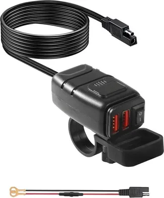 Zdjęcie produktu dla Ładowarka USB do motocykla z woltomierzem – 24 W – czarna