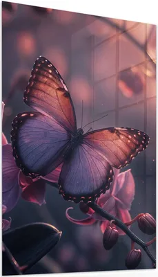 Produktbild von Glasbild 40x60cm in XXL für Wohnzimmer, Schlafzimmer Motiv Schmetterling Blüte