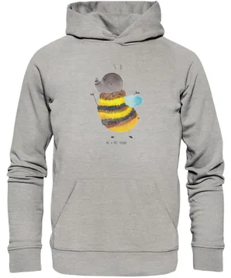 Produktbild von Mr. & Mrs. Panda Organic Hoodie Hummel flauschig Größe S - Heather Grey - Geschenk, Lustige Sprüche, Kapuzenpulli, Natur, Sweatshirt, Blume, Biene, Hoody, Kapuzenpullover