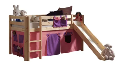 Produktbild von Vipack Spielbett Pino mit Rutsche und Textilset "Bella" - Kiefer massiv natur lackiert, Maße: 210 cm x 114 cm x 218 cm; PICOHSGB1074