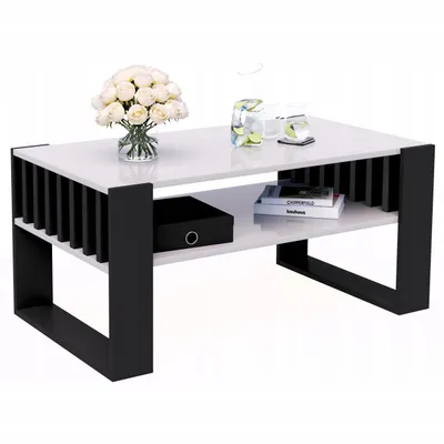 Produktbild von Couchtisch Mit Lamellen 90x50 Weiß/Schwarz Loft