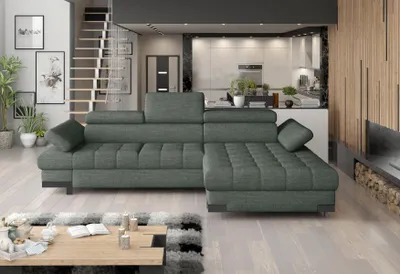Produktbild von Ecksofa Sofa Couch Polster Wohnlandschaft Textil Eck Sofas Grün L Form Couchen