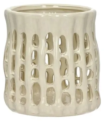 Produktbild von Pomax Nerida Windlicht aus Steinzeug, Beige, Ø 15,8 x H 16 cm
