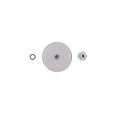 Three parts of a filter pump system are laid out on a white background.