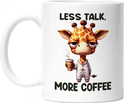 Produktbild von Less Talk More Coffee Lustige Giraffe Tasse Weiß Kaffee Spruch Morgenmuffel Geschenkidee