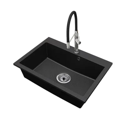 Produktbild von Granitspüle Küchenspüle Einbauspüle 1 Becken Elite 70 mit Armatur und Siphon Chrom