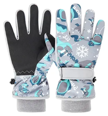 Immagine prodotto di Guanti per bambini, inverno, neve, guanti da sci, pile, grigi, taglia S (4-6 anni)