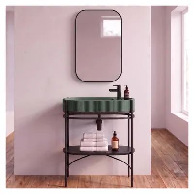 Immagine prodotto di Mobile lavabo 80cm cemento, rubinetto e specchio LUCIA