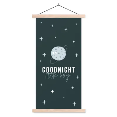 Produktbild von MuchoWow® Textilposter Sprichwörter - Gute Nacht kleiner Junge - Baby - Zitate - Kinder - Kinder 60x120 cm mit holzfarbenen Rahmen - Holz