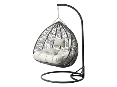 Produktbild von MIRJAN24 Hängesessel Opam, Zweisitzer Hängekorb, Stilvoll Gartensessel mit Stahlskelett (Farbe: Grau / Kissen: Grau)