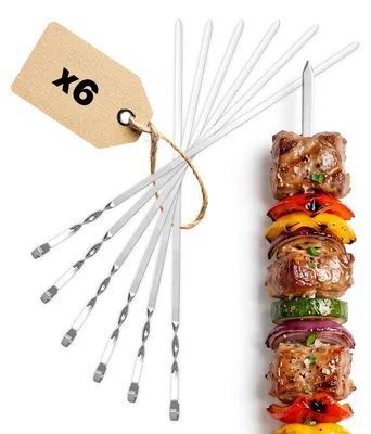 Produktbild von BBQ Set 6-teilig – Edelstahl Grillspieße 550 mm Schaschlikspieße rostfrei Wiederverwendbare Fleischspieße für Grill & BBQ