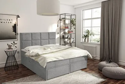 Obrázok produktu pre Manželská boxspringová posteľ 180x200 LUGAU - šedá + topper ZDARMA