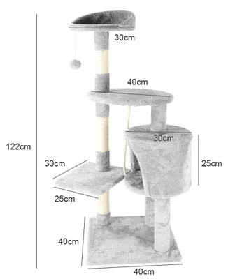 Produktbild von Kratzbaum für Wohnungskatzen - Kletterturm - 4 Ebenen - Kratzsäulen - Gepolsterte Liegeflächen - Höhle - Stoff - Rot