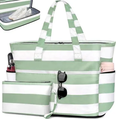 Produktbild von Große Strandtasche XXL mit Reißverschluss für Frauen Sauna Reise Faltenfester Wasserdichter Schwimmbad Sommer Leichter Handbeutel Einkaufstasche 55L