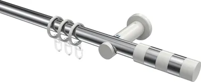 Produktbild von Interdeco Gardinenstange / Vorhangstange Chrom / Weiß, Typ Platon Mavell (Zylinder Bicolor), 20 mm Ø 1-läufig, 120 cm