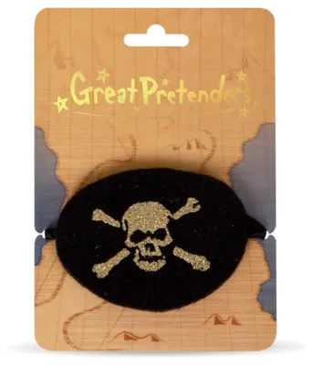 Produktbild von Piraten-Augenklappe schwarz mit Totenkopf-Motiv in Gold