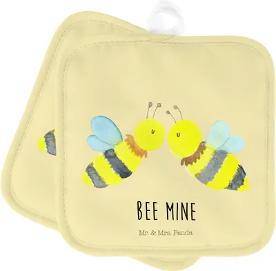 Produktbild von Mr. & Mrs. Panda Topflappen Biene Liebe - Gelb Pastell - Geschenk, Topfuntersetzer, Ofenlappen, Kochlappen, Set, topfhalter