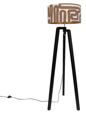 Produktbild von Stehleuchte Schwarz Stativ mit Braun und Beige gestreiftem Schirm 50cm Puros